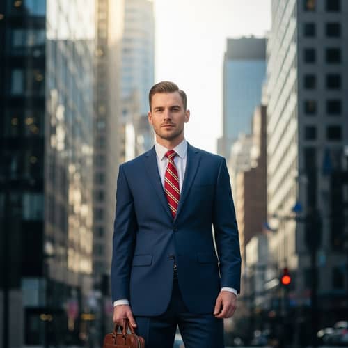Professional Caucasian Businessman in Navy Blue Suit | Corporate Confidence