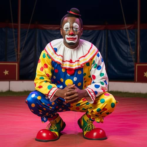 Sad Black Male Clown - LGBTQ+ Character in Circus Environment