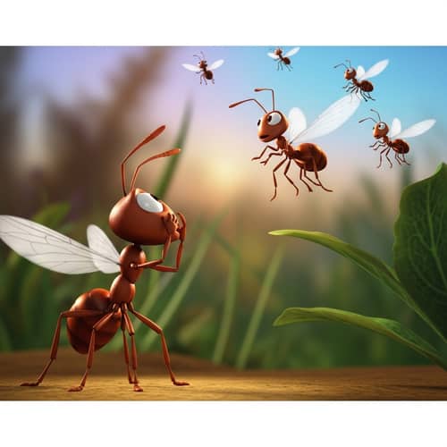 Brave Little Ant Dreaming Among Flying Ants