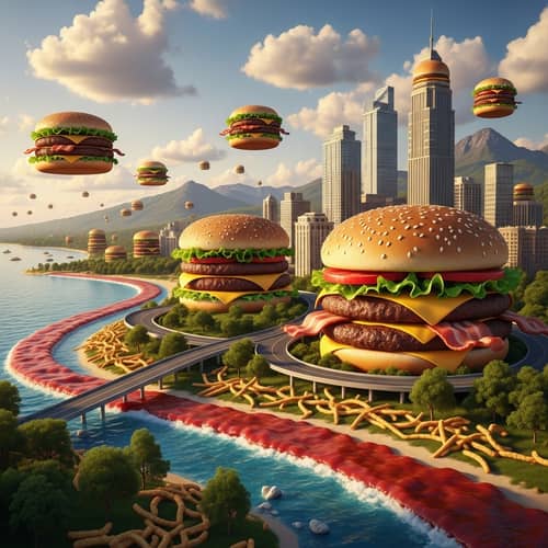 Fantastical World Filled with Hamburger Shapes