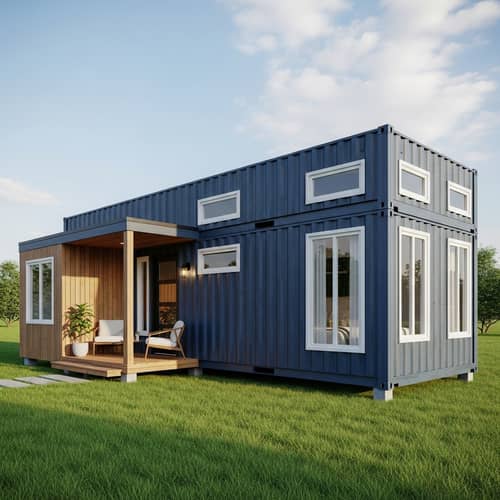 Modern Compact Container House in Lush Green Field