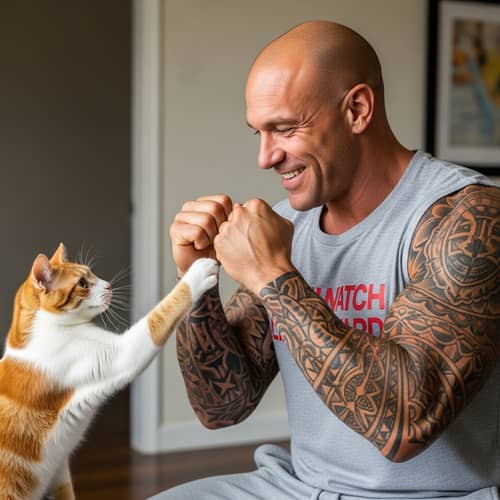 Cat Playfully Slapping The Rock - Hilarious Encounter