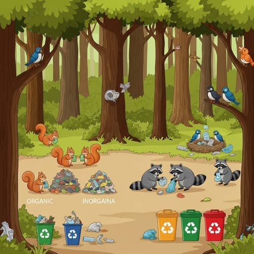 Green Forest Wildlife Recycling Scene