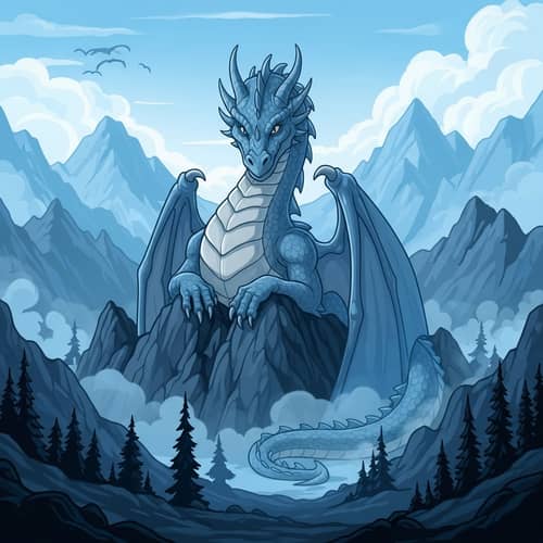 Friendly Dragon in Tranquil Mountain Landscape