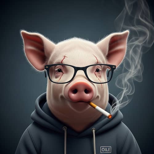 Quirky Pig with Glasses and Scar Smoking - Piggy Style!