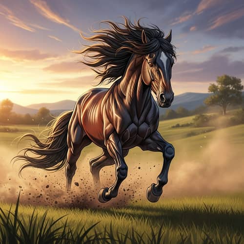 Powerful Horse Sprinting Across Open Field
