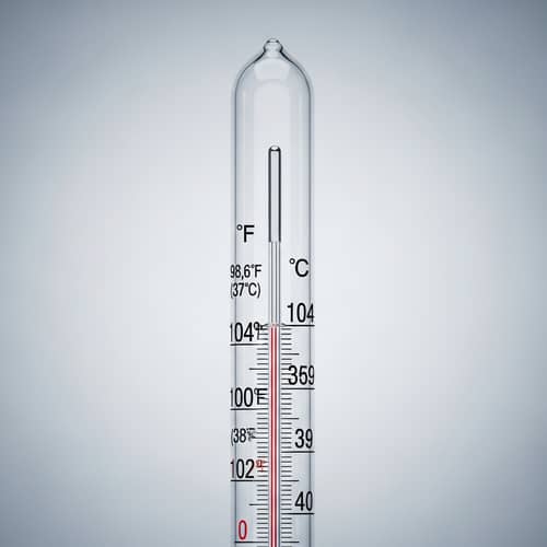 Classic Mercury Thermometer Showing High Fever | Fahrenheit & Celsius Scales