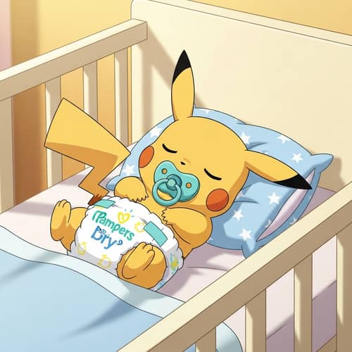 Newborn Pikachu in Pampers Baby Dry Diapers - Adorable Image