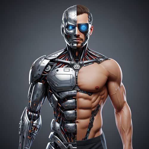 Innovative Visionary: Half-Robot Half-Human Character Design
