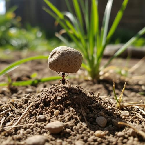 Incredible Ant Lifts Boulder on Hill