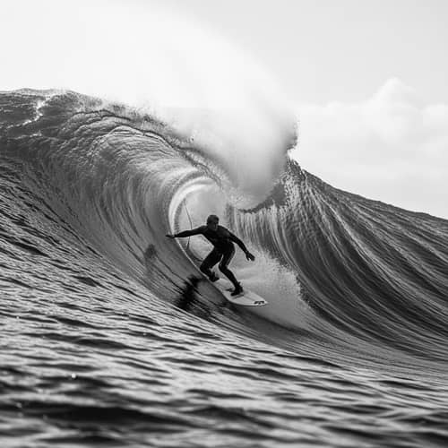Thrilling Black and White Surfer Moment | Extreme Water Sports