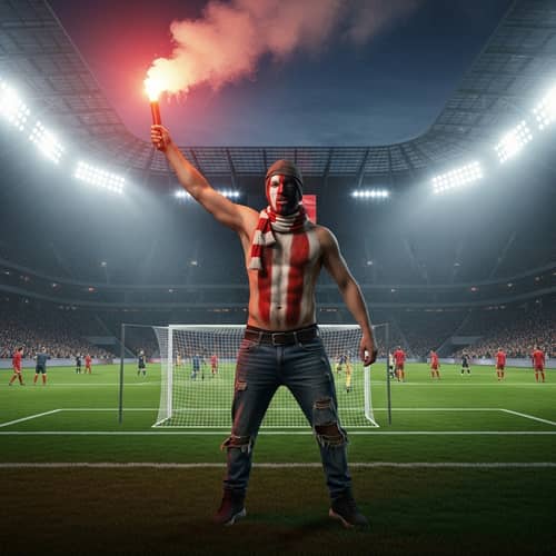 Male Football Hooligan Causing Chaos at Sports Stadium