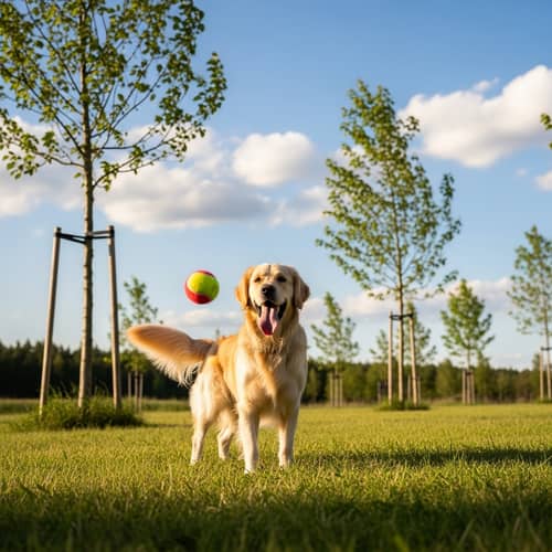 Eager Golden Retriever Anticipates Fetch in Sunny Grass Field