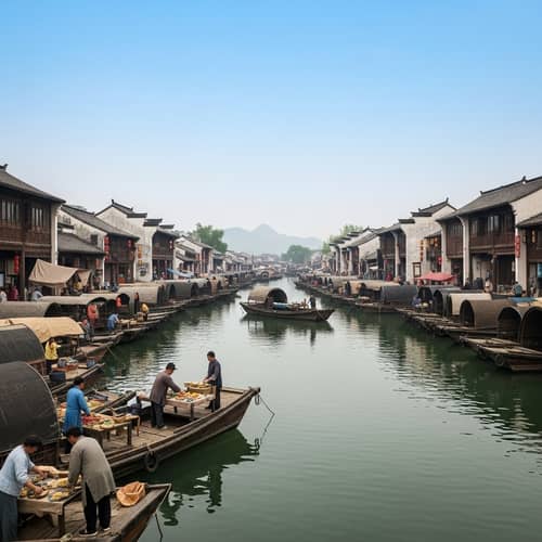 Qing Dynasty Harbor | Small Boats in Busy Port