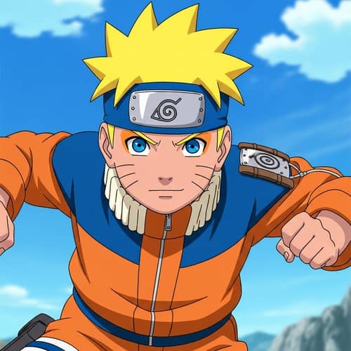 Naruto: Vibrant Animated Character with Blue Circle Spiral Symbol