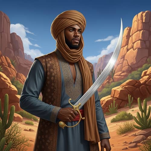 Black Man in South Asian Attire with Arabian Cutlass