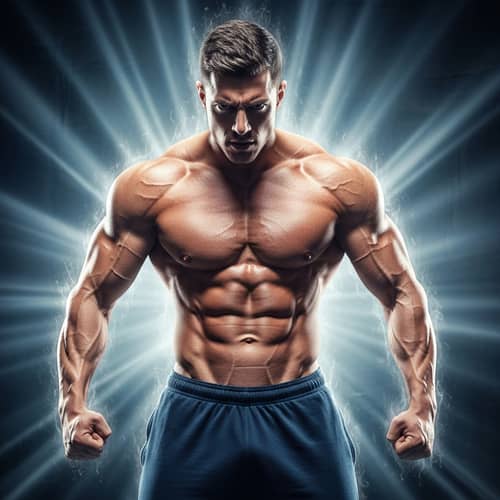 Muscular Caucasian Man Emitting Intense Energy