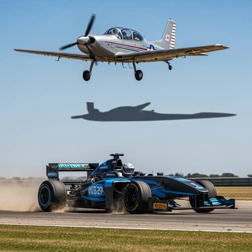 Speed and Freedom: Racing Car and Airplane Scene