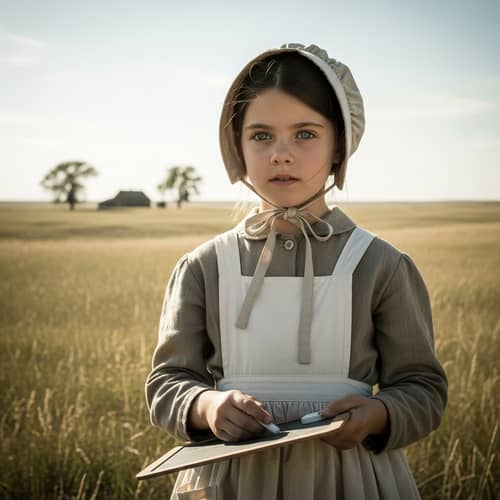 19th Century American Midwest Girl with Slate and Chalk