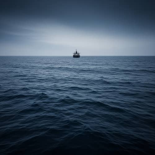 Ominous Ship in Dark Blue Sea: A Captivating Scene