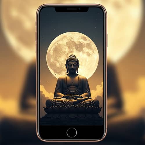 Lord Buddha Meditating Under Full Moon - Spiritual Zen Wallpaper