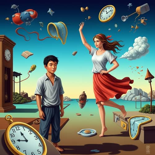 Surreal Airbrush Painting with Asian Boy and European Girl