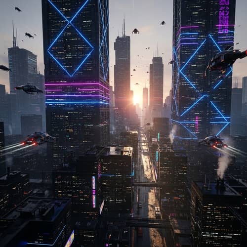 Futuristic Cityscape Embracing Cyberpunk Aesthetics