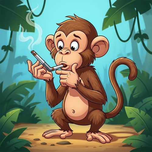 Humorous Monkey Smoking Weed | Cartoon-Like Monkey Illustration