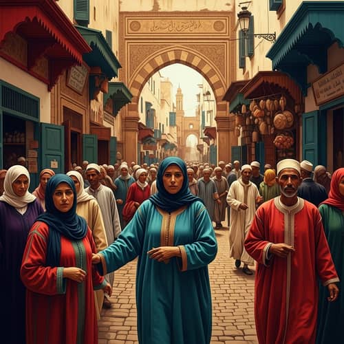Vivid Algerian Street Scene: Rich Culture & Warm Earth Tones