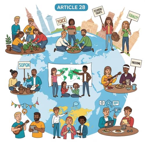 Cartoon Illustrating Article 28 of Universal Declaration of Human Rights