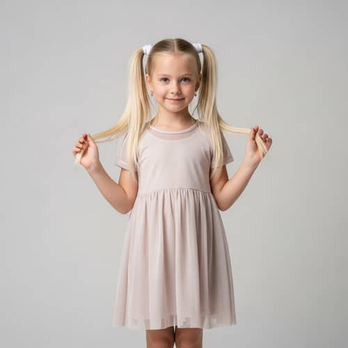 Beautiful Girl with White Pigtails | Sweet Smile and Stylish Dress