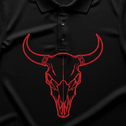 Black Polo T-Shirt with Red Bull Skull Design for Darts