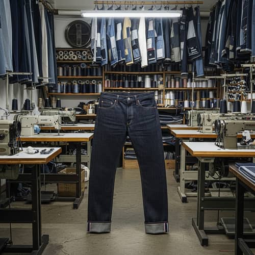 Handcrafted Dark Raw Denim Jeans with Exposed Selvedge