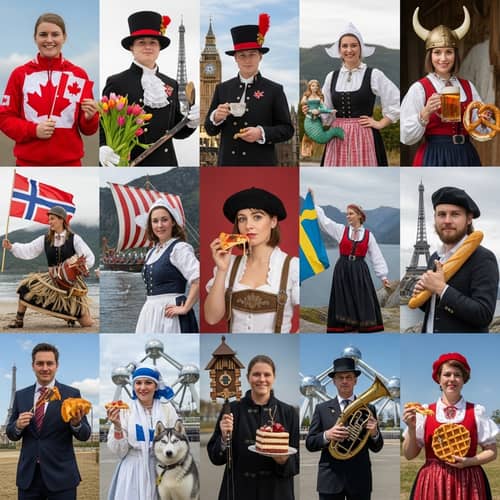 International Nationalities Collage with Traditional Attire