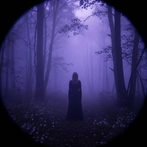 Ethereal Foggy Forest in Deep Purples and Dark Blues