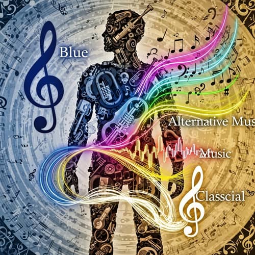 Abstract Music Art: Human Figure with Melodies and Rhythms