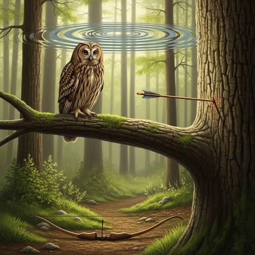 Tranquil Owl Scene with Wave and Bow - Nature Art