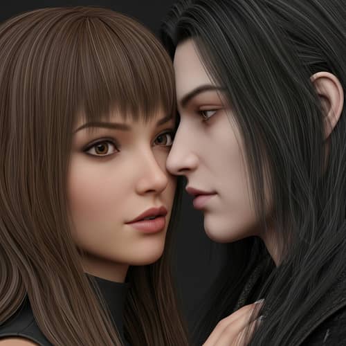 Attractive Woman and Mysterious Man in 3D Romantic Moment
