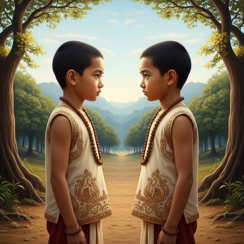 Hyperrealistic Painting of Perfect Buddhist Monks in Equilibrium