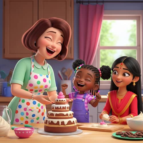 Crazy Mom & Daughters Baking Whimsical Cake | Fun Family Scene