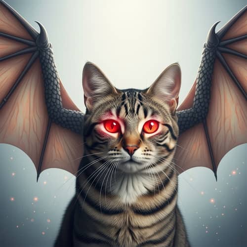 Cat with Red Eyes and Dragon-Like Wings