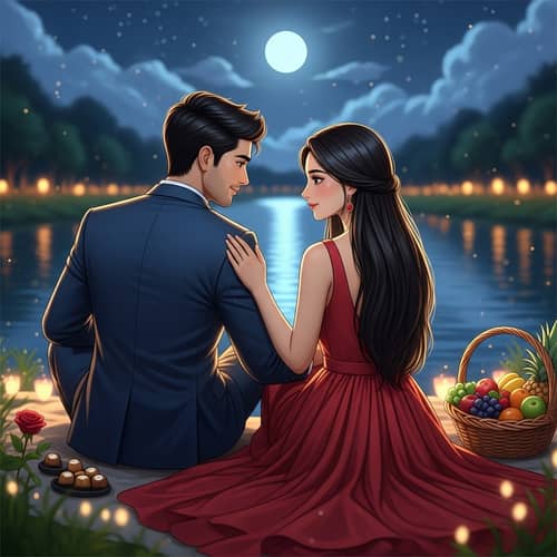 Romantic Indian Couple Under Moonlight | Outdoor Affection Scene