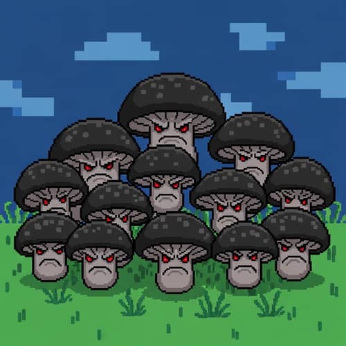 Pixel Art Mushrooms: Angry Black Characters