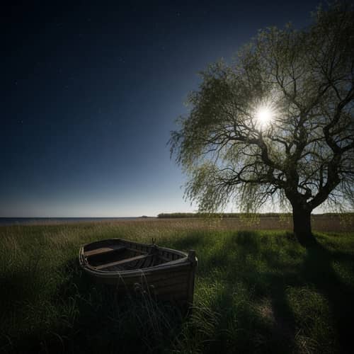 Moonlit Landscape: Tranquil Beauty Amidst Whispering Grasses