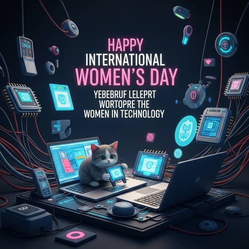 Women in Tech International Women's Day Greeting Card with Cat