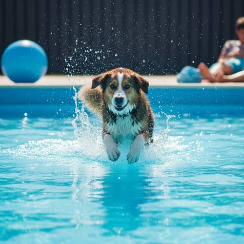 Fun in the Sun: Dog Splashing in a Pool