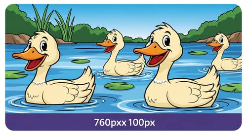 Cheerful Cartoon Ducks Swimming in Vibrant Pond - Digital Illustration
