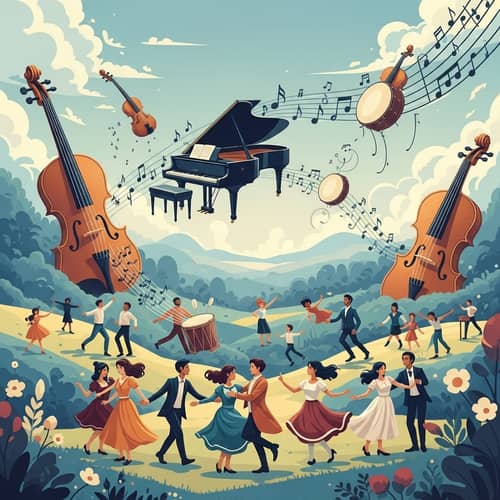 Whimsical Music Wonderland Canvas Illustration