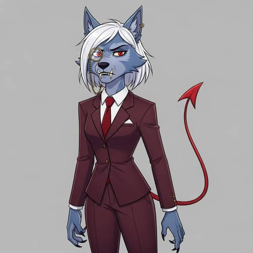 Animated Female Wolf-Woman with Red Devil Tail