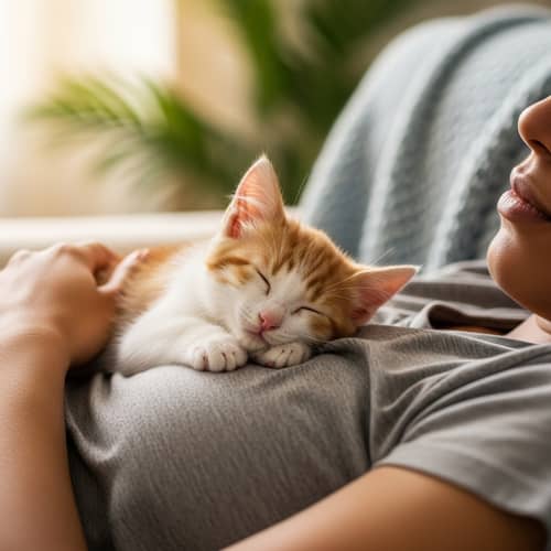 Adorable Sleeping Kitten with Diverse Person Adorable Sleeping Kitten with Diverse Person